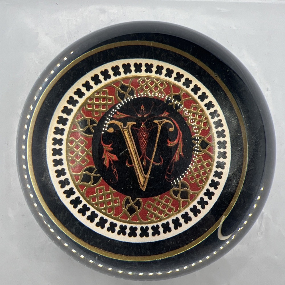 Vintage Punch Studio Crystal Paperweight Monogram Letter V Dome Made In France